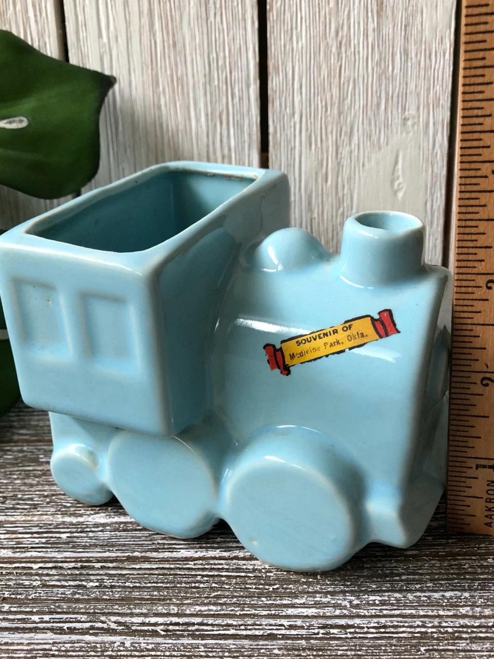 Vintage Light Blue Ceramic Train Engine Planter / Vase